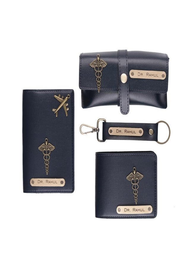 AICA Personalised Name Doctor Dr Leather Wallet Gift Set for Men (Navy Blue) - Image 1